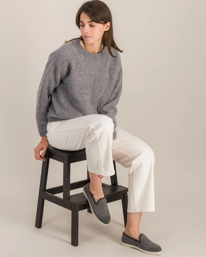 Chausson femme Bruson, laine gris noir