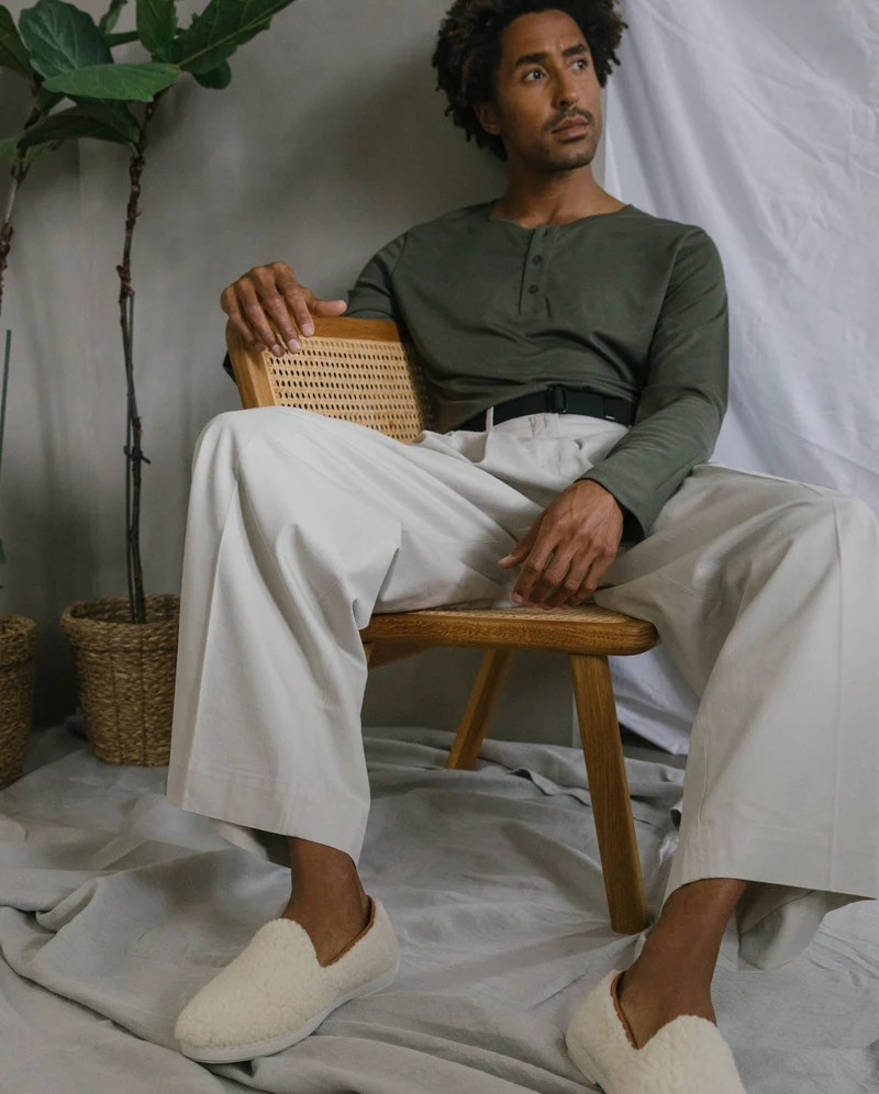 Chausson homme Bruson, bouclette de laine camel