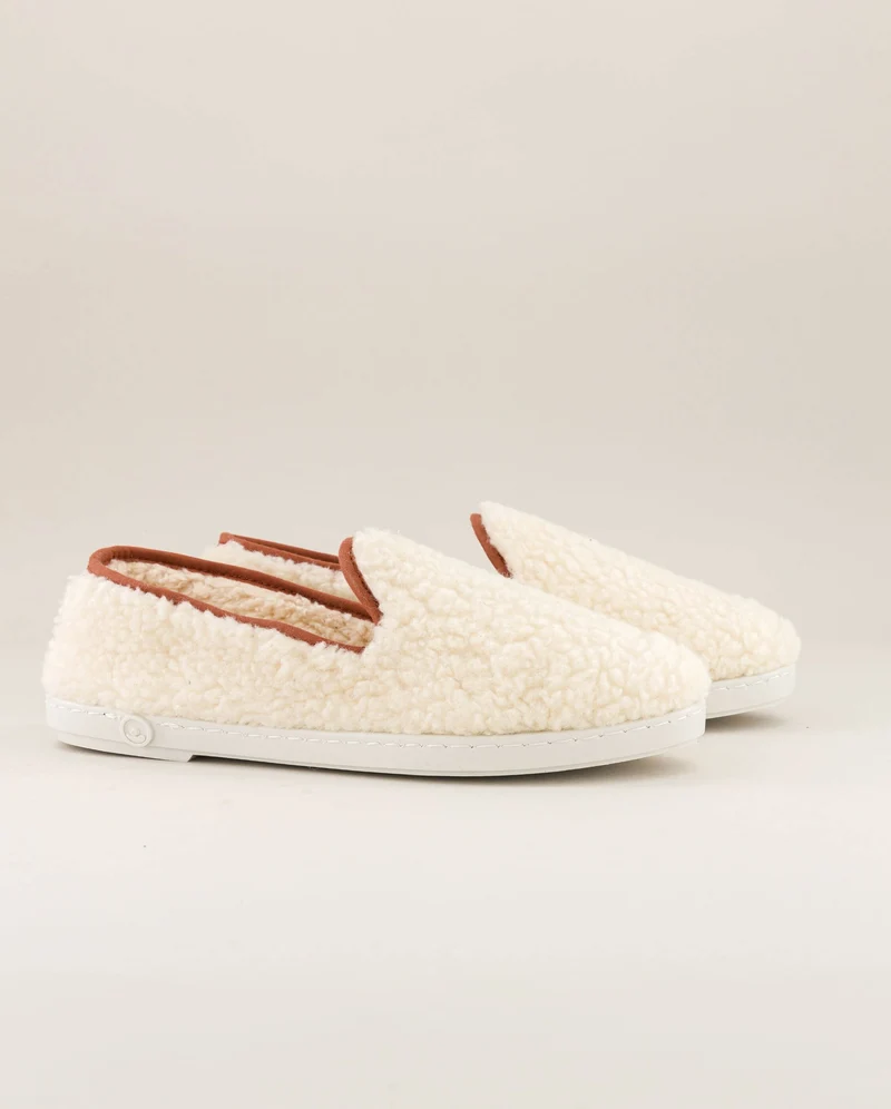 Chausson femme Bruson, bouclette de laine camel