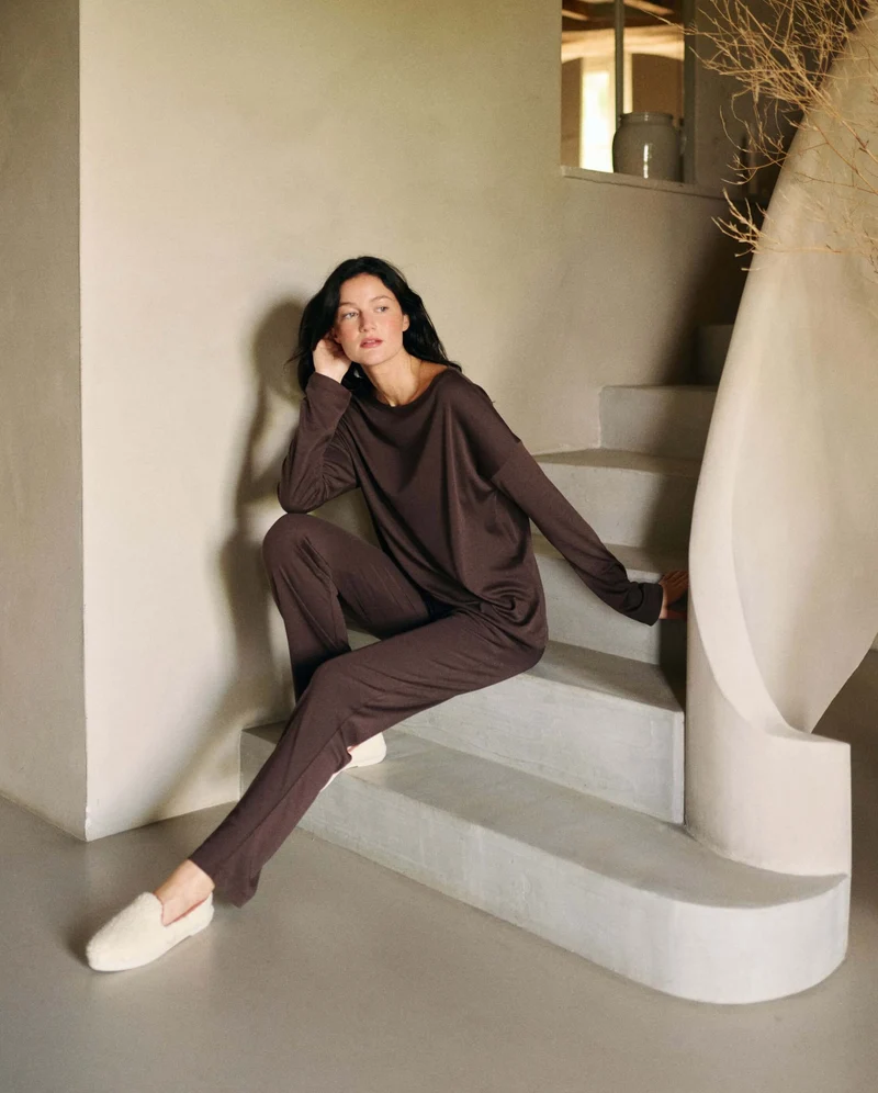Chausson femme Bruson, bouclette de laine camel
