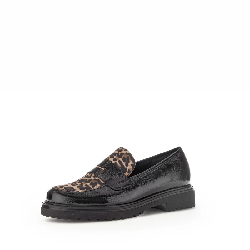 Mocassins noirs vernis à imprimé
