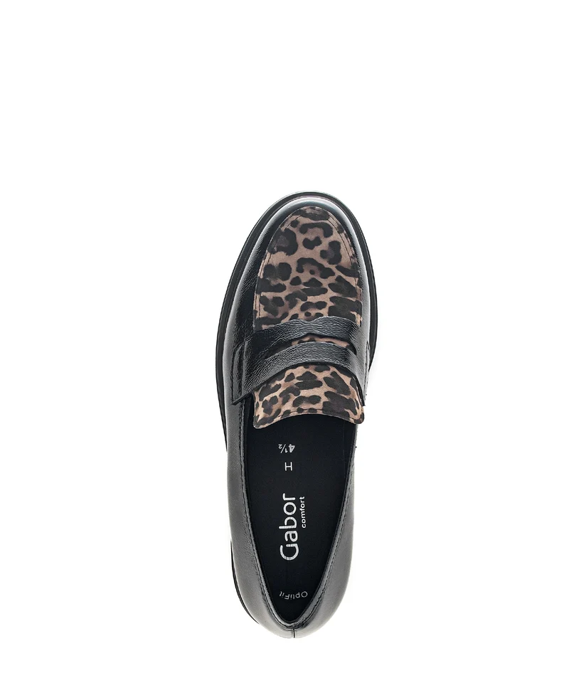 Mocassins noirs vernis à imprimé