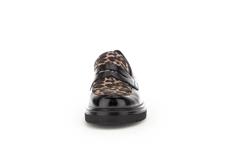 Mocassins noirs vernis à imprimé