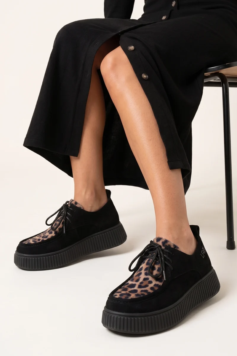 DERBIES PELINE NOIR / TAUPE LEO