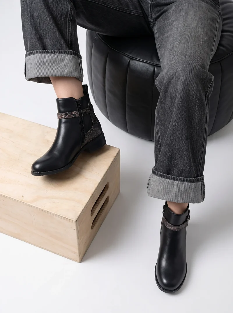 BOTTINES PILAR NOIR / NOIR SNAKE