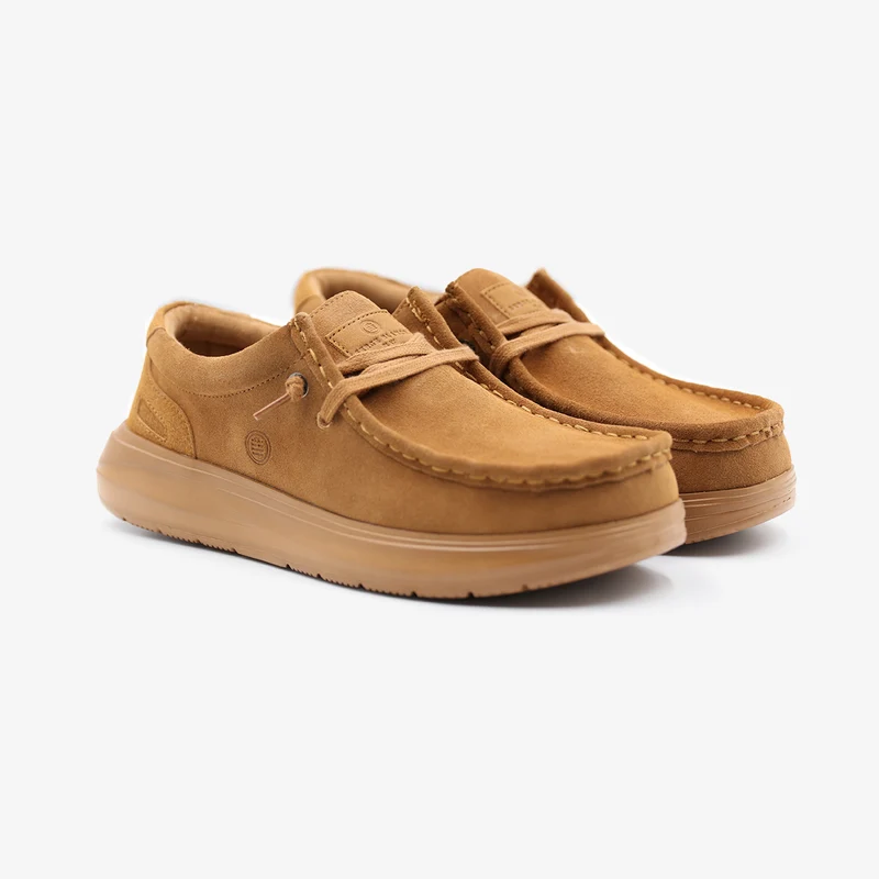 Chaussure bateau Saint‑Jean nubuck camel
