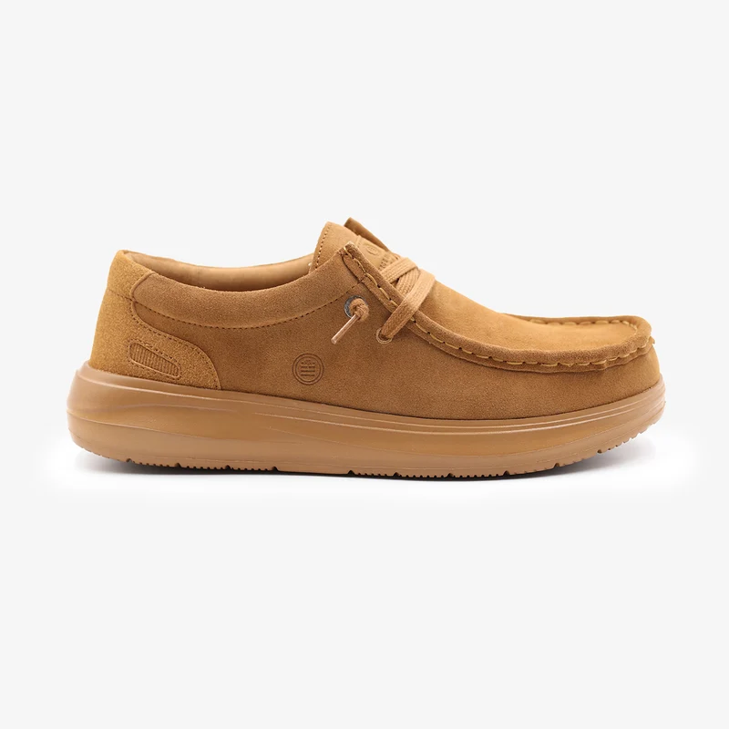 Chaussure bateau Saint‑Jean nubuck camel