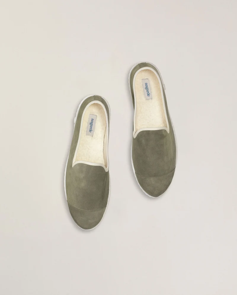 Chausson homme Bruson, cuir kaki clair