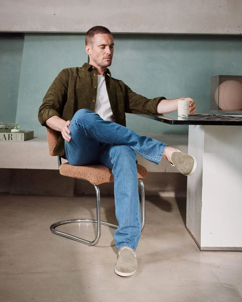 Chausson homme Bruson, cuir kaki clair