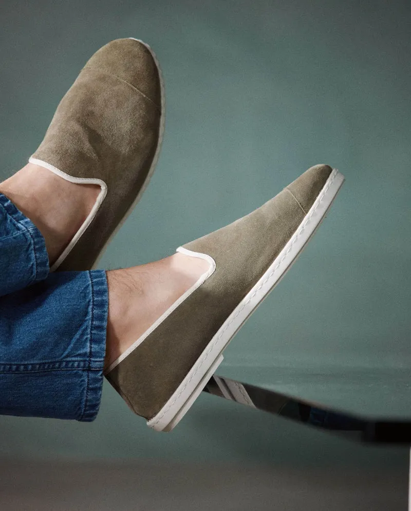 Chausson homme Bruson, cuir kaki clair