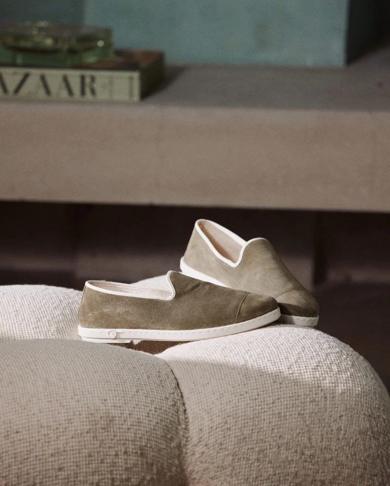 Chausson homme Bruson, cuir kaki clair