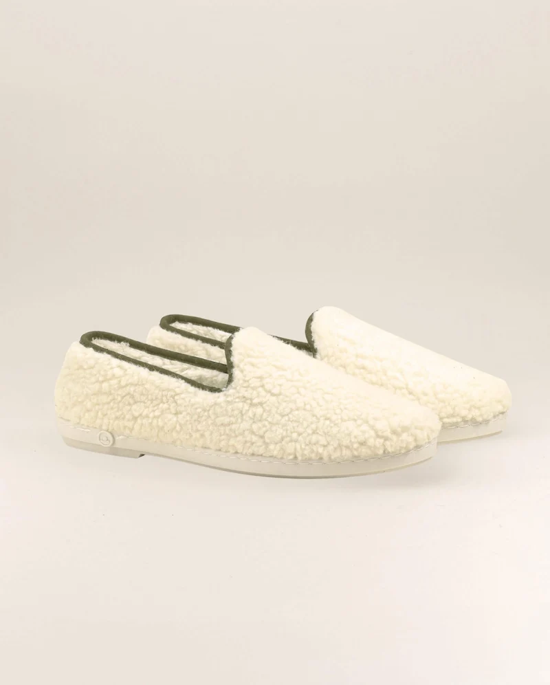 Chausson homme Bruson, bouclette de laine kaki