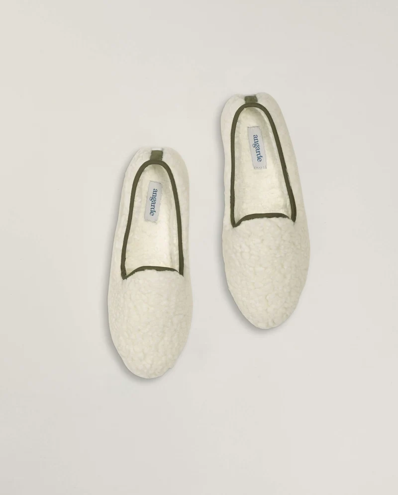 Chausson homme Bruson, bouclette de laine kaki