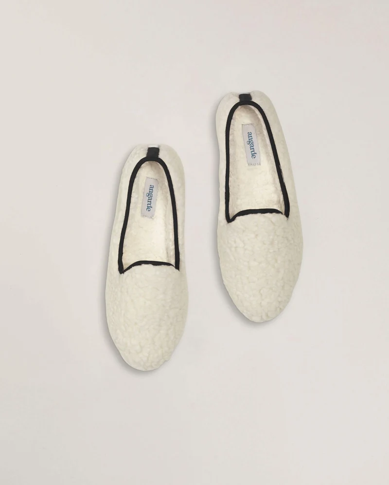 Chausson femme Bruson, bouclette de laine noir
