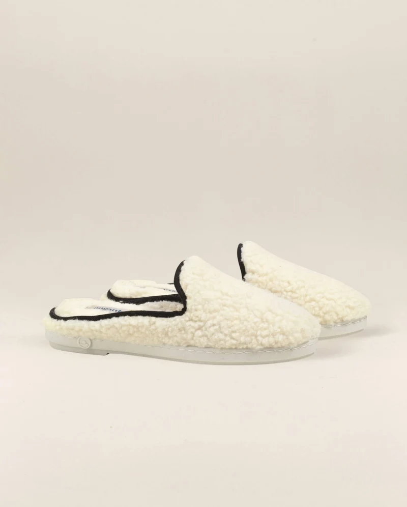 Mule femme Aime, bouclette de laine noir
