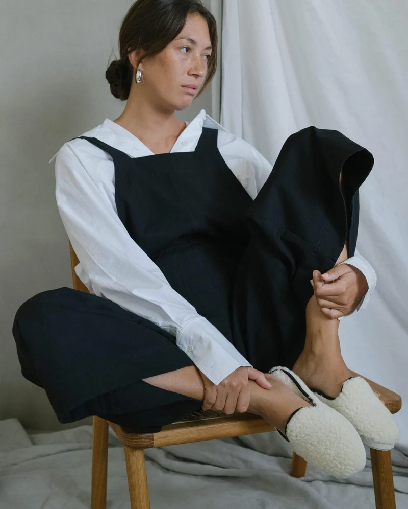 Mule femme Aime, bouclette de laine noir