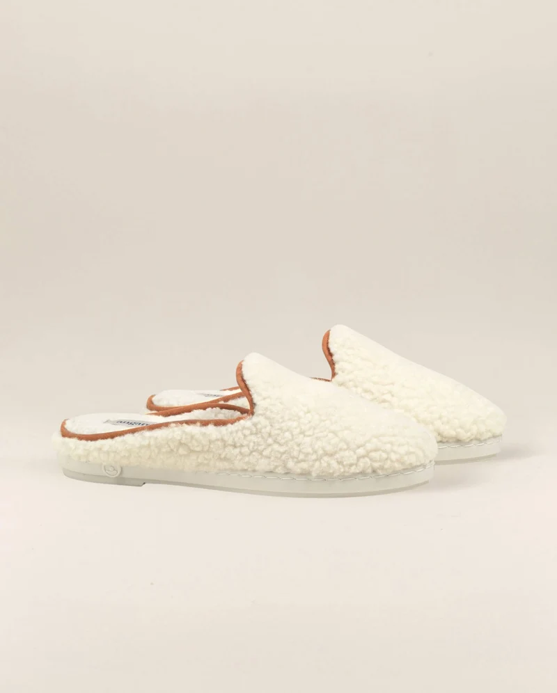 Mule femme Aime, bouclette de laine camel
