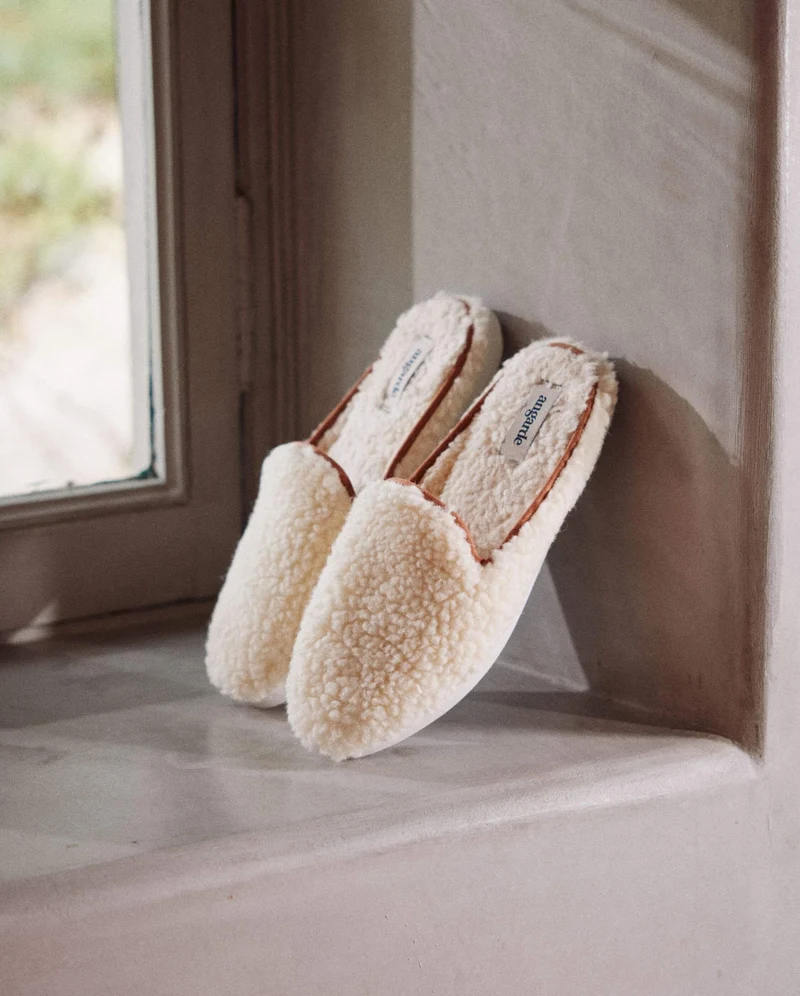 Mule femme Aime, bouclette de laine camel