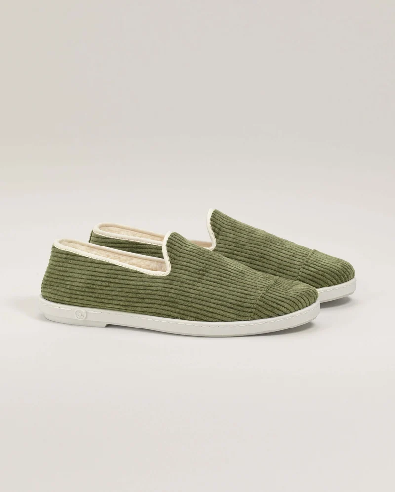 Chausson homme Bruson, velours côtelé vert