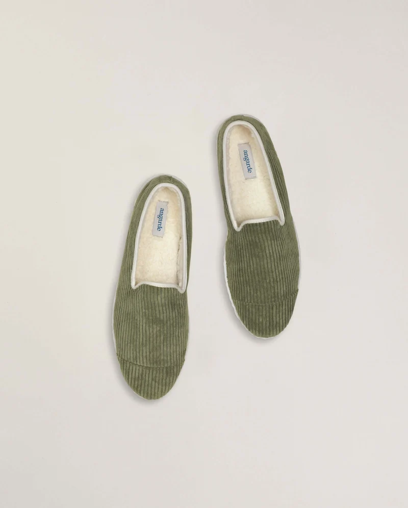 Chausson homme Bruson, velours côtelé vert
