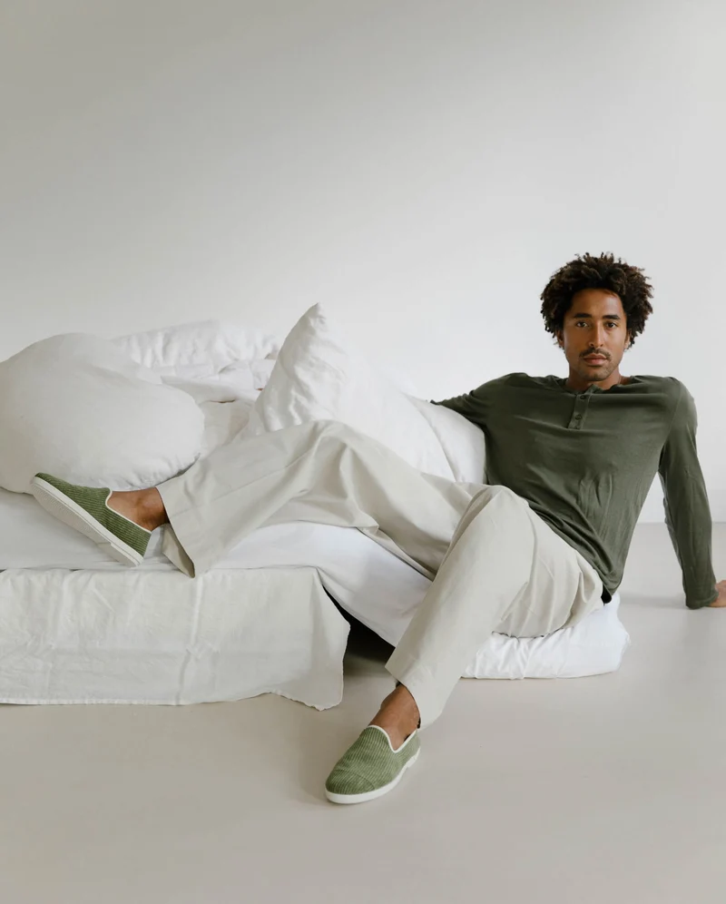 Chausson homme Bruson, velours côtelé vert