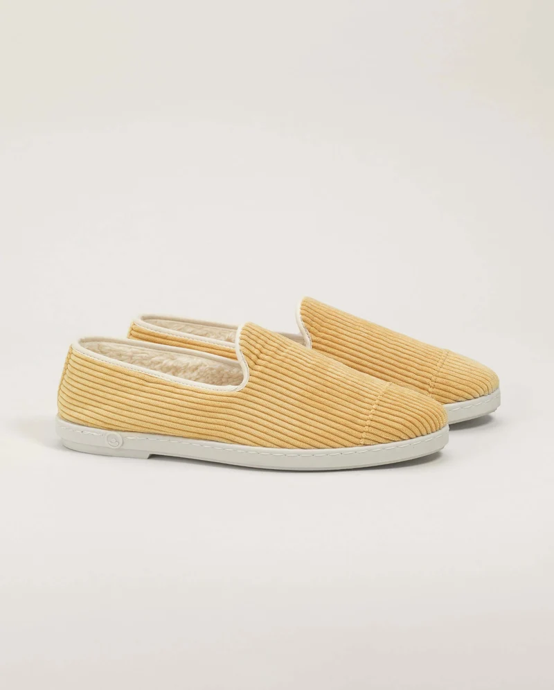 Chausson homme Bruson, velours côtelé jaune
