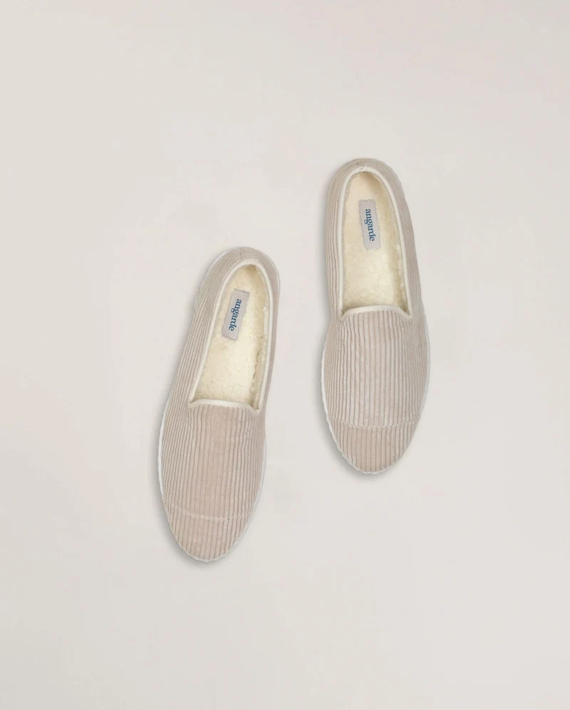 Chausson homme Bruson, velours côtelé beige