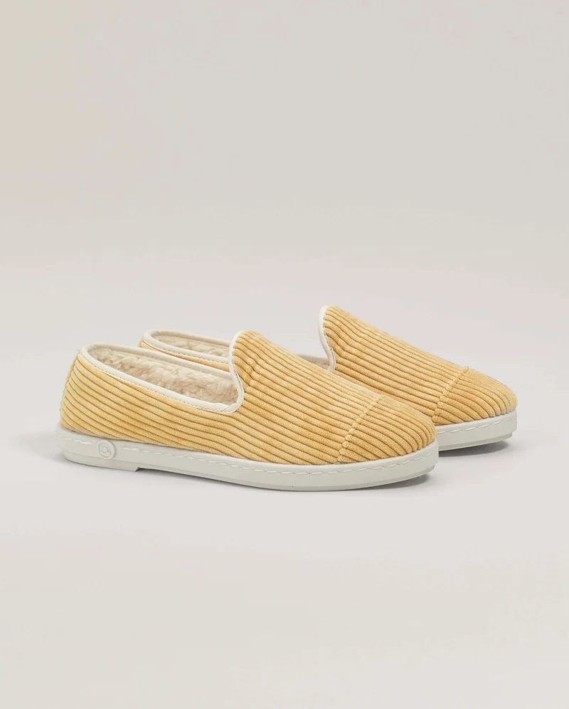 Chausson femme Bruson, velours côtelé jaune