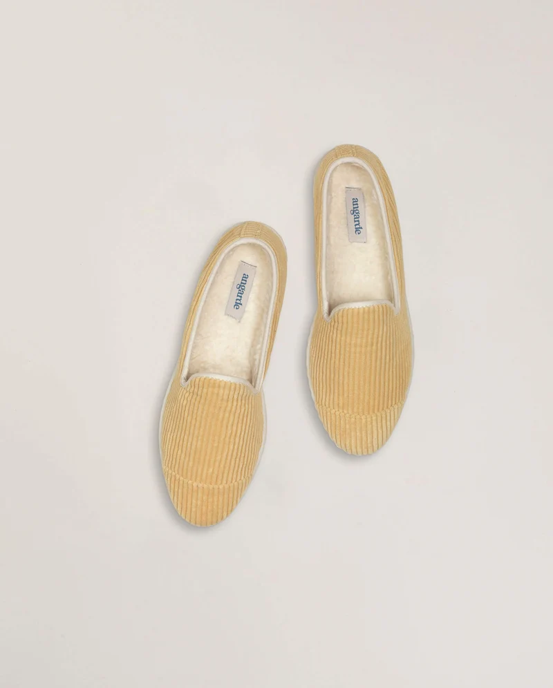 Chausson femme Bruson, velours côtelé jaune