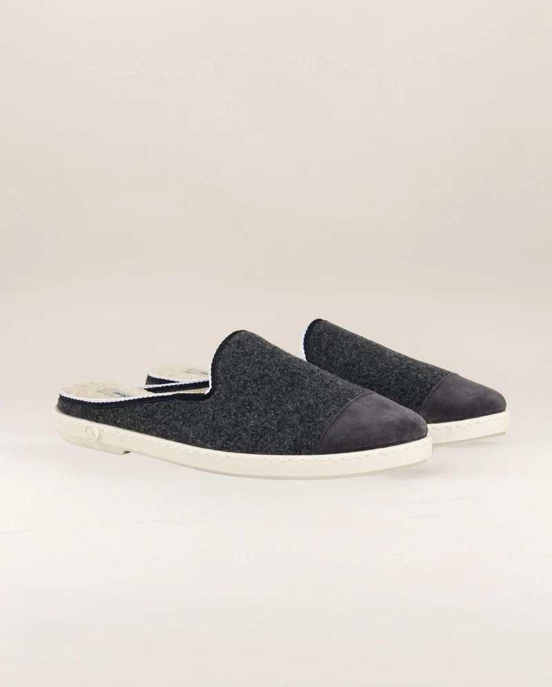 Mule homme Aime, laine gris noir