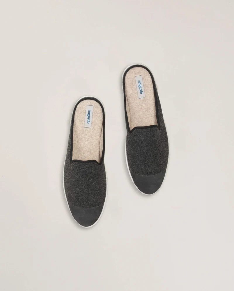 Mule homme Aime, laine gris noir