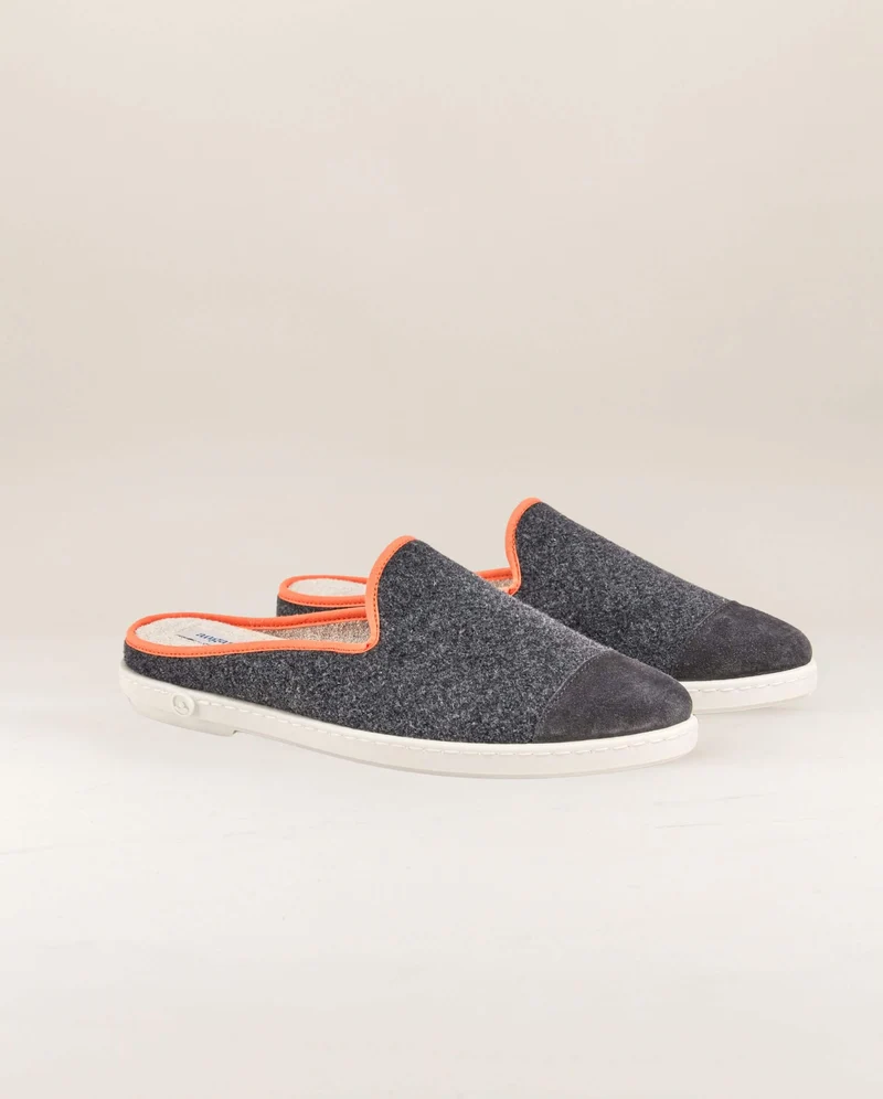 Mule homme Aime, laine gris orange fluo