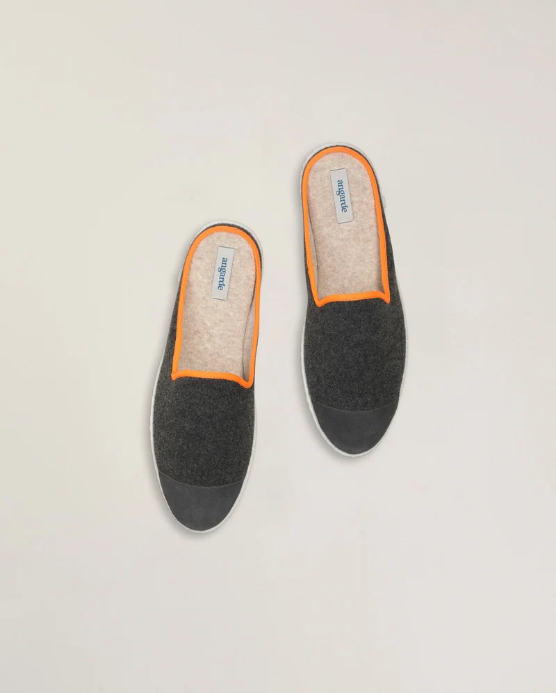 Mule homme Aime, laine gris orange fluo