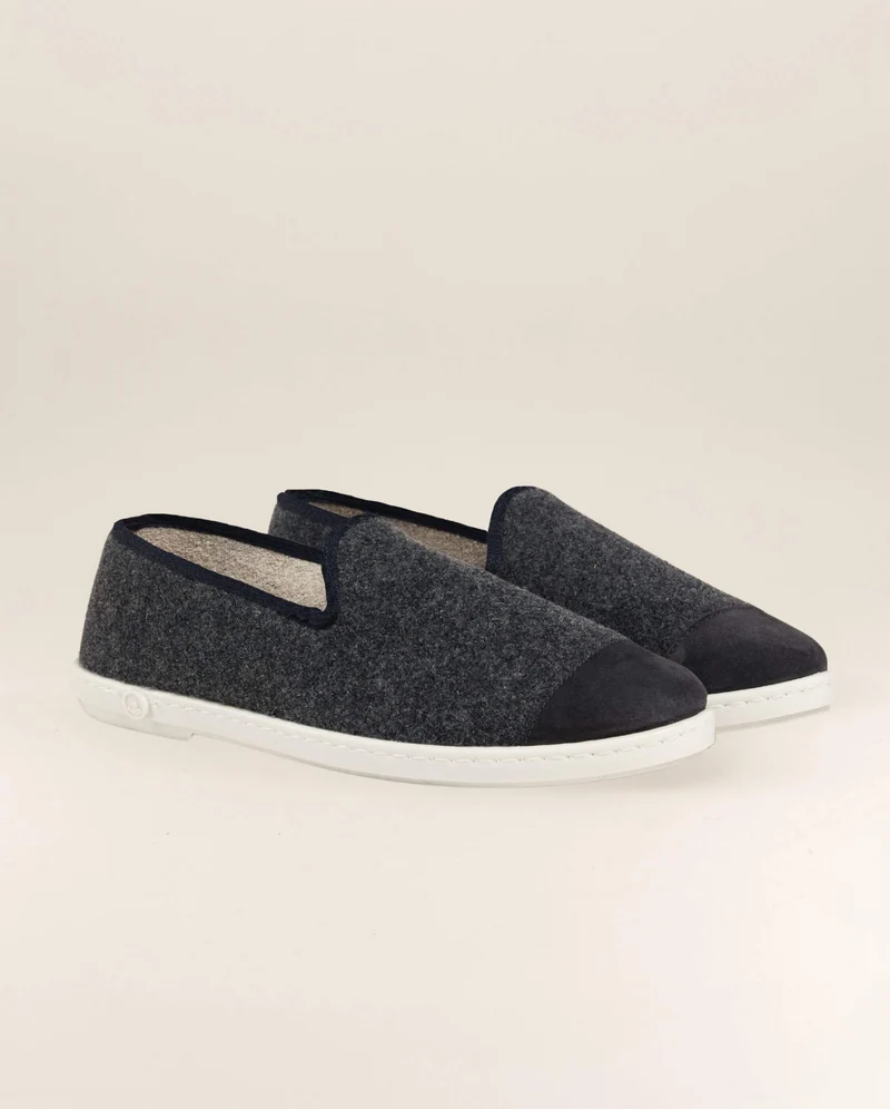 Chausson homme Bruson, laine gris noir
