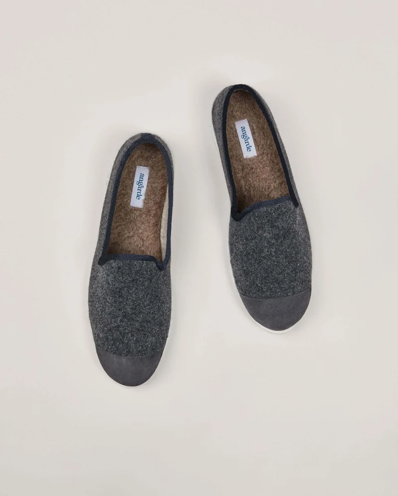 Chausson homme Bruson, laine gris noir