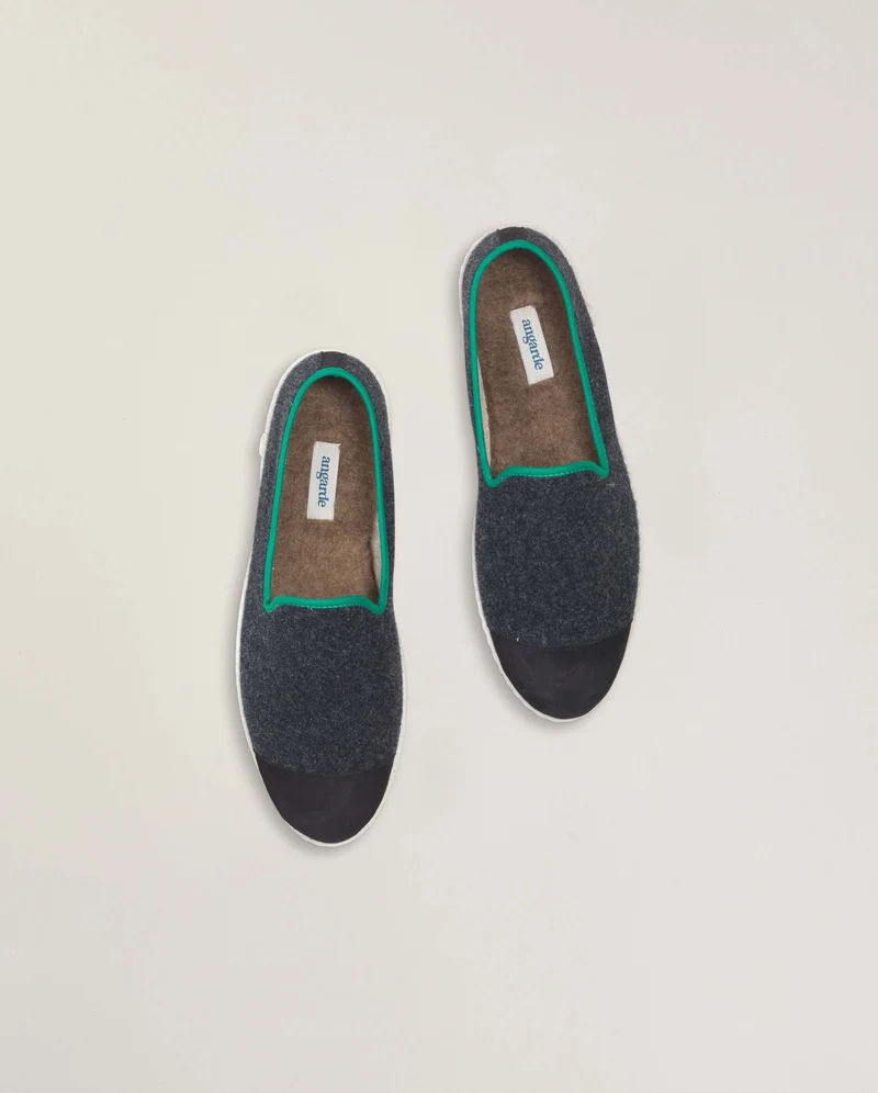 Chausson homme Bruson, laine marine vert