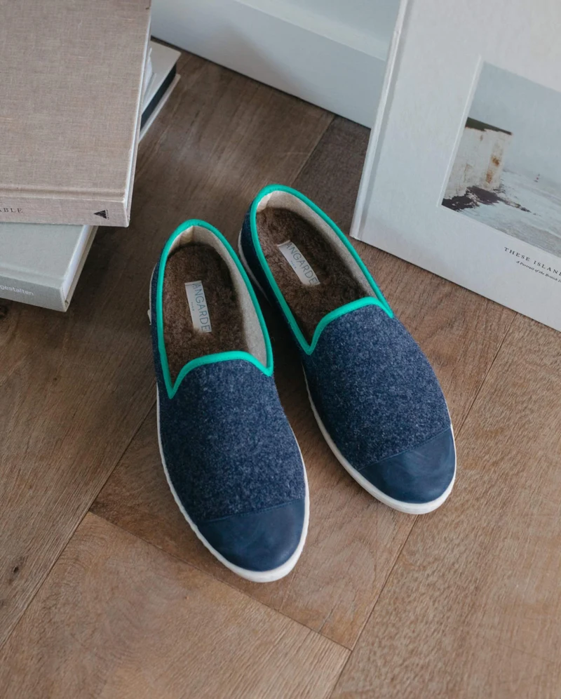 Chausson homme Bruson, laine marine vert