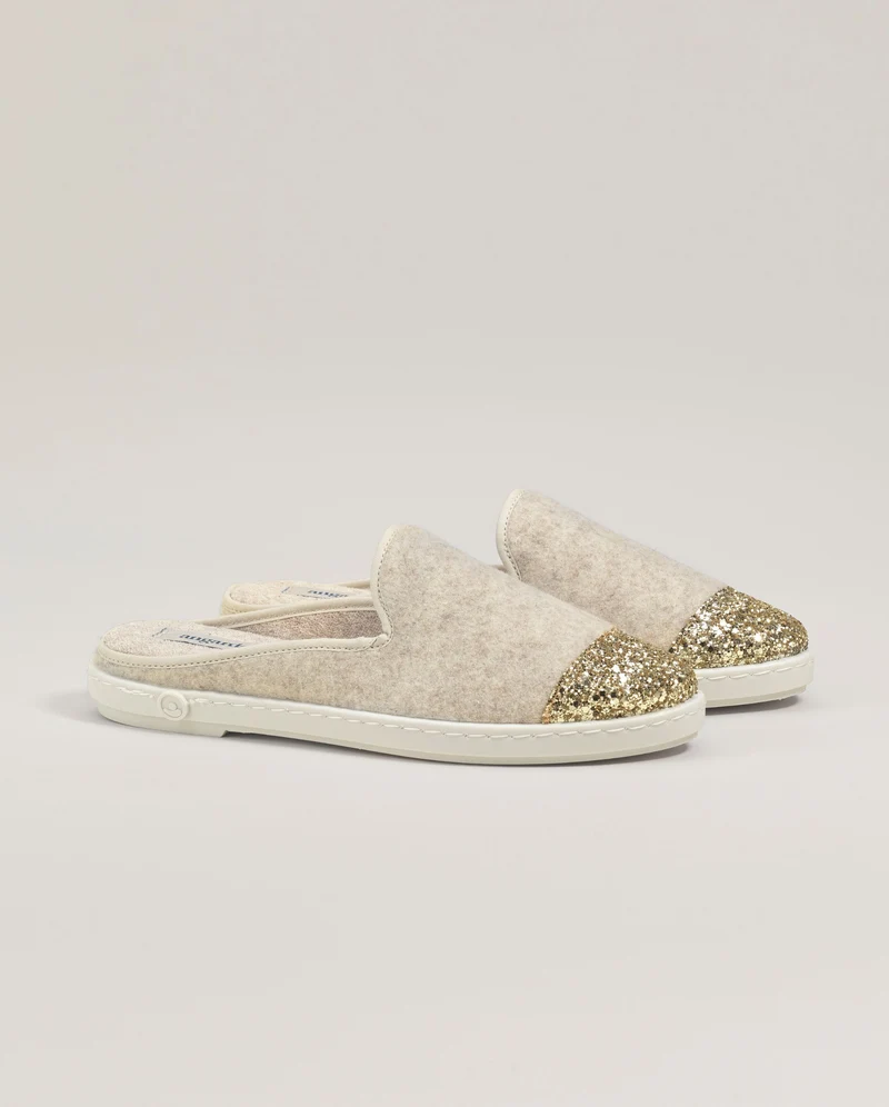 Mule femme Aime, laine beige paillettes
