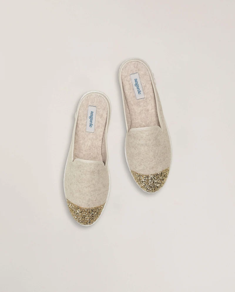 Mule femme Aime, laine beige paillettes