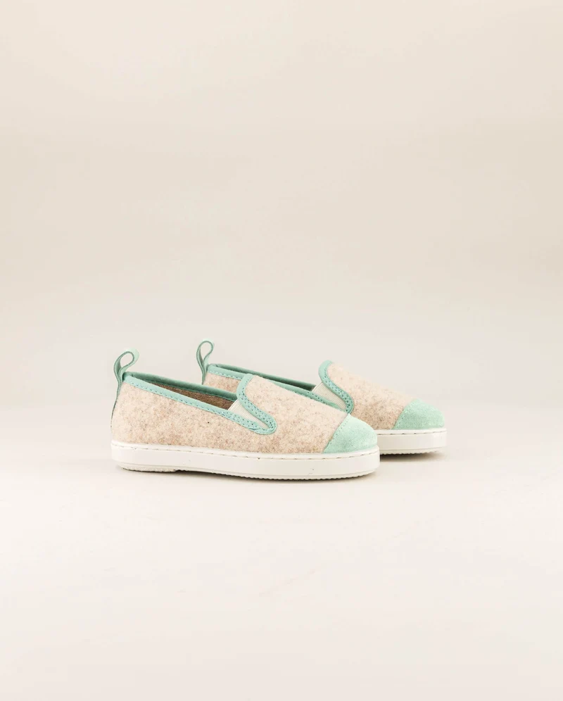 Chausson enfant Bruson, laine beige mint