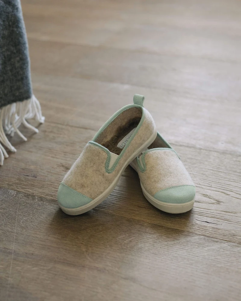 Chausson enfant Bruson, laine beige mint