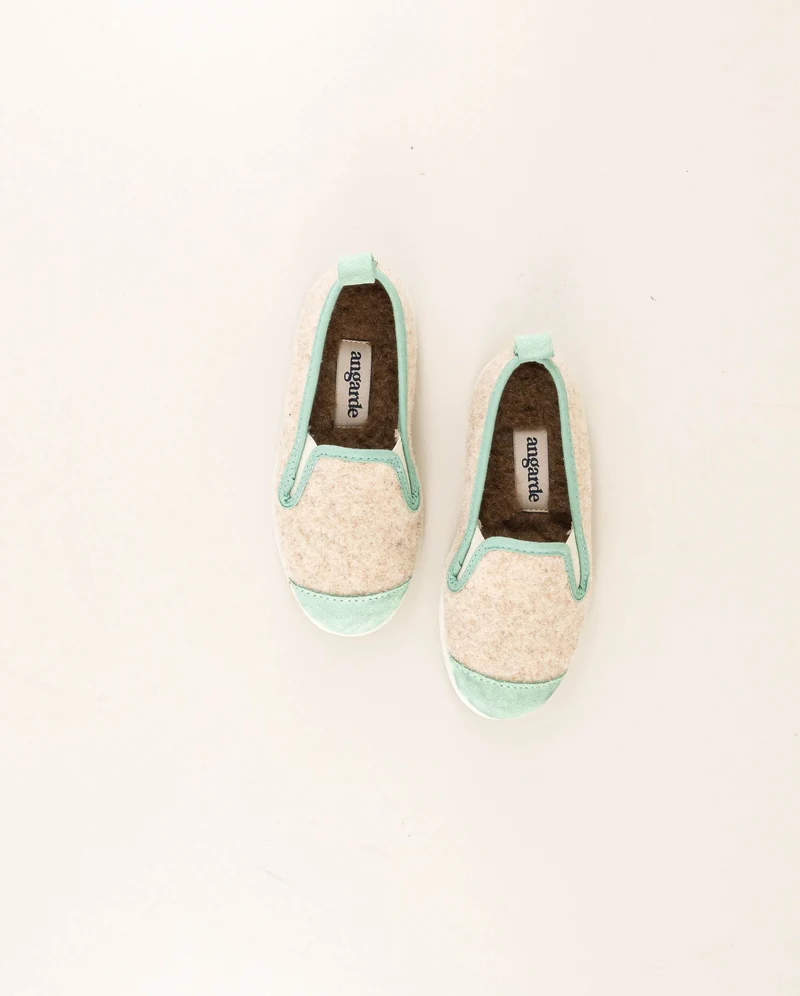 Chausson enfant Bruson, laine beige mint