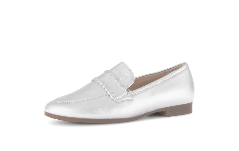 Mocassins argentés en cuir lisse