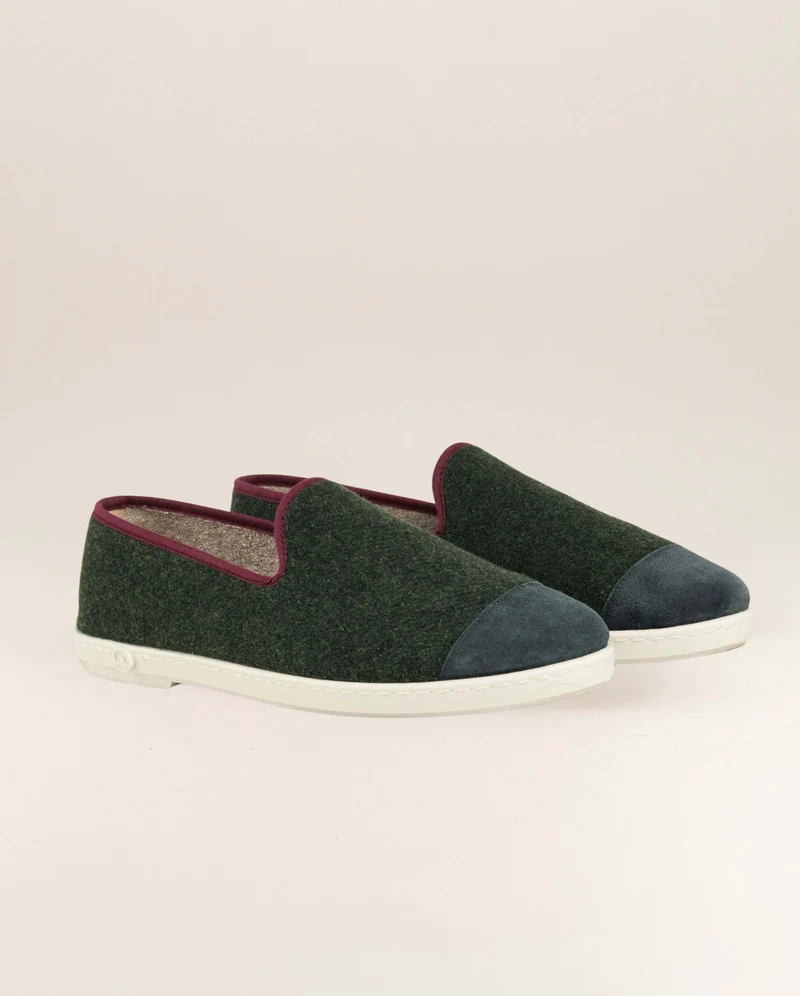 Chausson homme Bruson, laine vert bordeaux