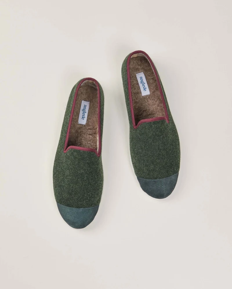 Chausson homme Bruson, laine vert bordeaux