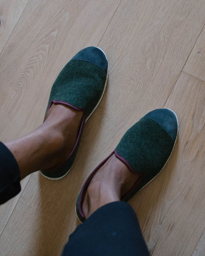 Chausson homme Bruson, laine vert bordeaux