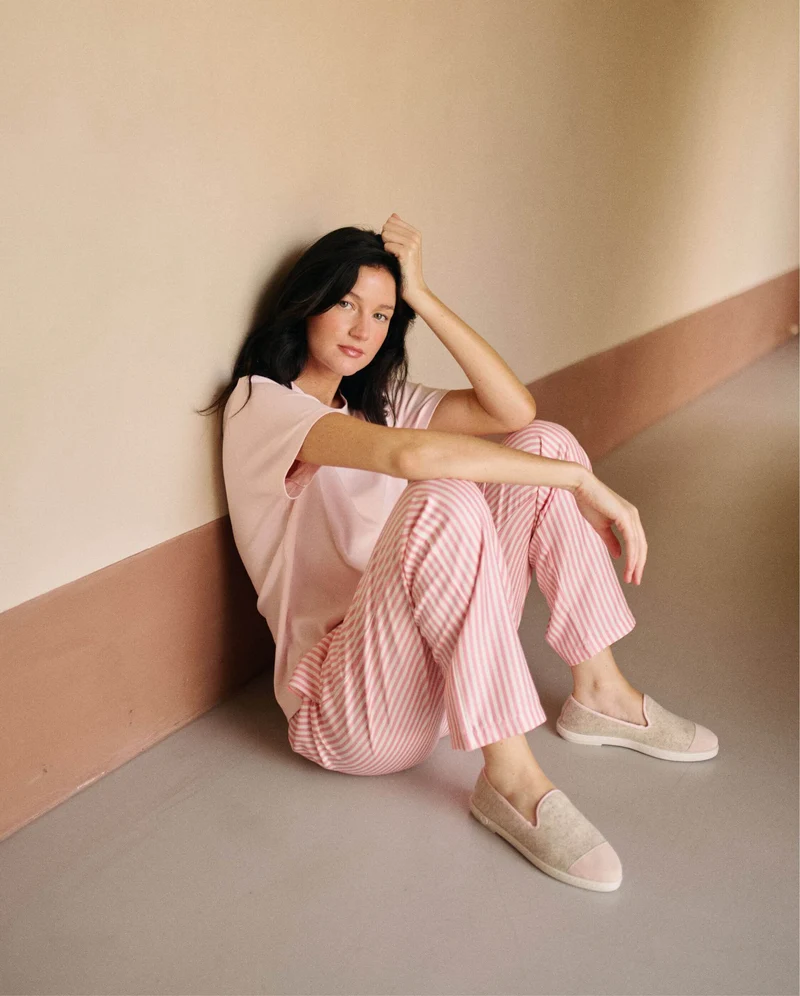 Chausson femme Bruson, laine beige rose poudré