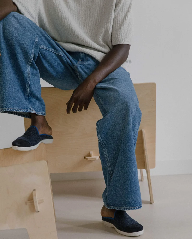 Mule homme Aime, laine marine océan