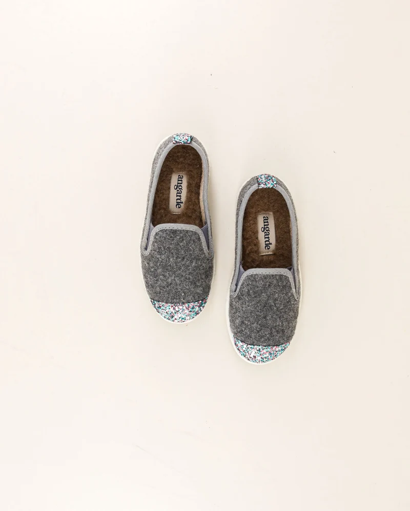 Chausson enfant Bruson, laine gris paillettes