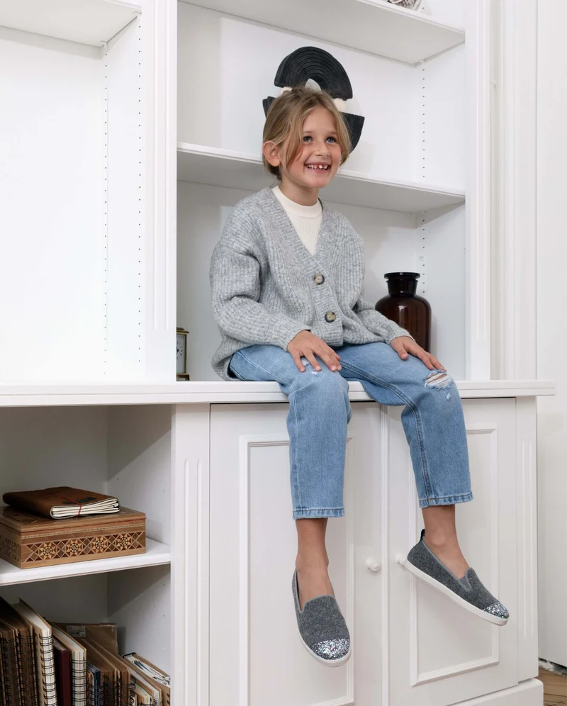 Chausson enfant Bruson, laine gris paillettes